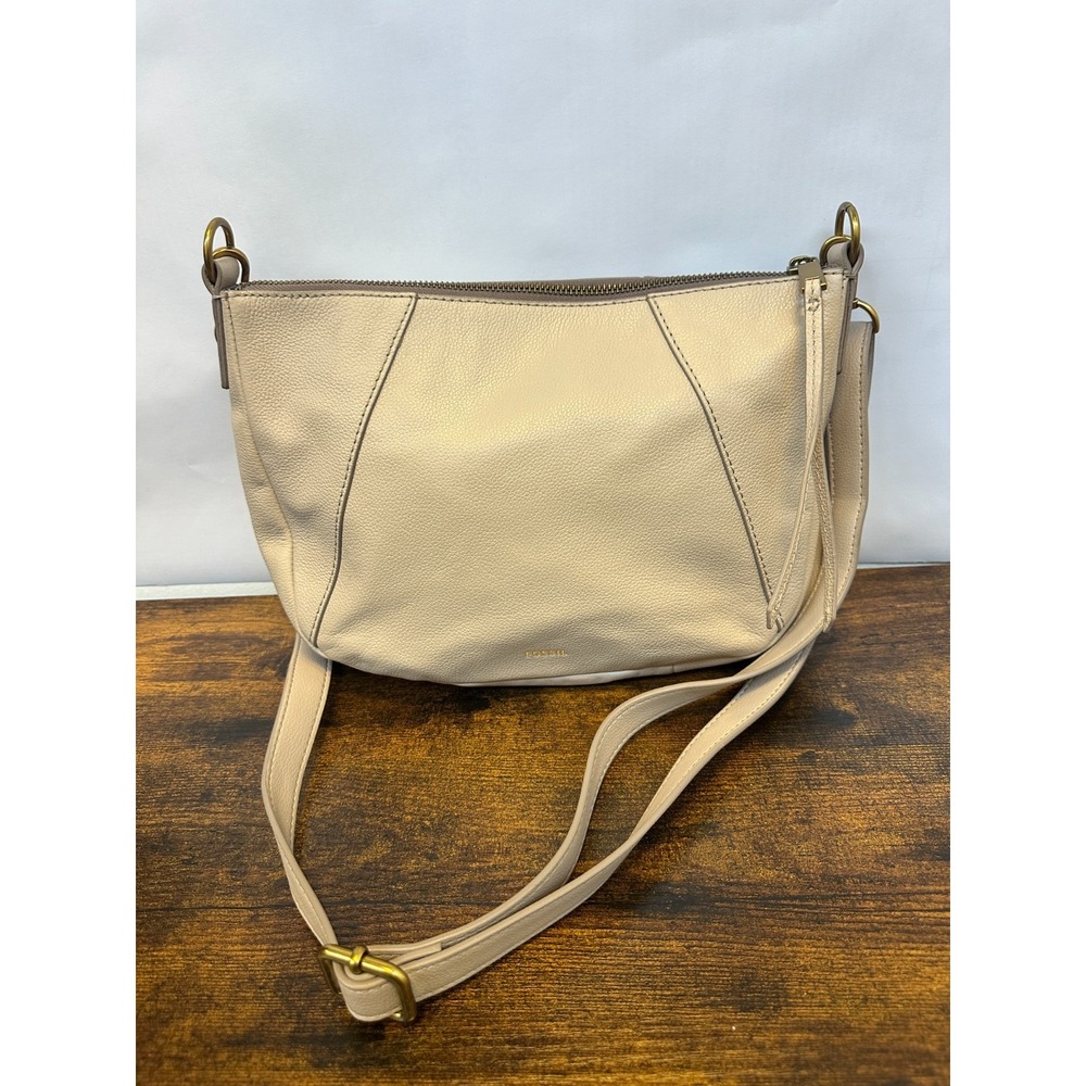 Fossil Skylar Cowhide Leather Crossbody Shoulder Bag Cream Detachable Long Strap - Picture 2 of 12